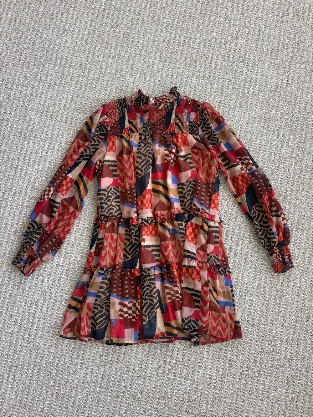 Fate Floral Patchwork Mini Dress in Red, Pink, Blue and Brown